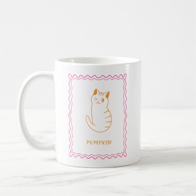 Caneca De Café Laranja e Rosa Imaginosos de Gato Moderno (Esquerda)