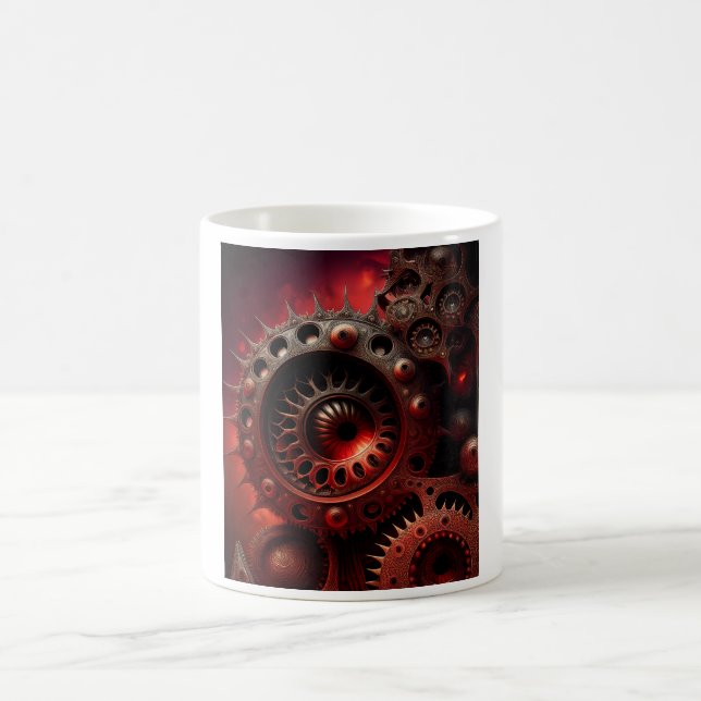 Caneca De Café Laranja Escuro Fractal Mandelbrot Steampunk (Centro)