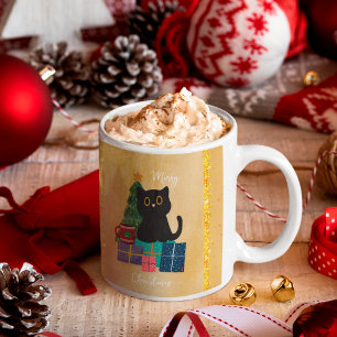 Caneca De Café Laranja Festivo Feliz Natal Gato Preto Café