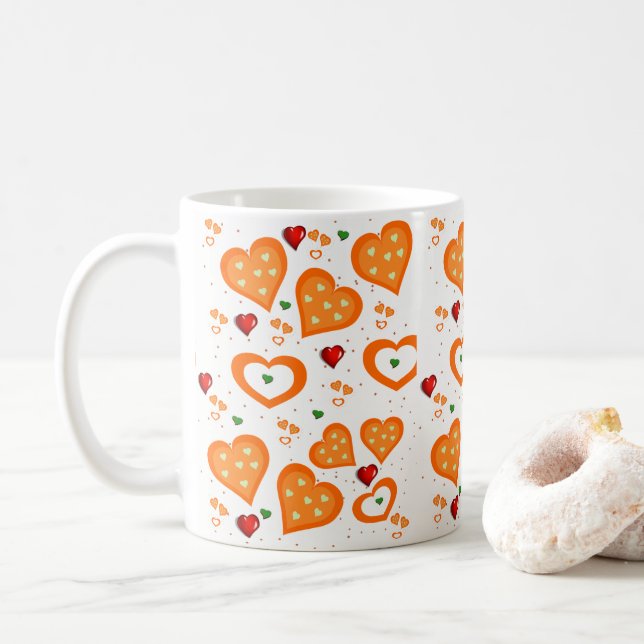 Caneca De Café Laranja Hearts Mug (Com Donut)