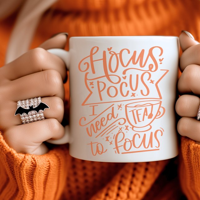 Caneca De Café Laranja Hocus Pocus Eu Preciso de Chá (Orange Halloween Hocus Pocus Tea Cup)