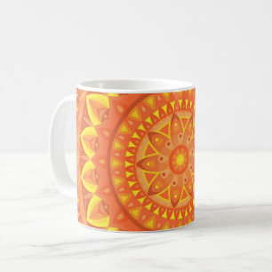 Caneca De Café Laranja Mandala Quente Boho Padrão Geométrico Vibr