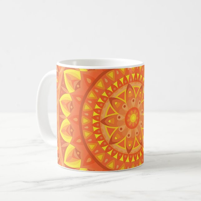 Caneca De Café Laranja Mandala Quente Boho Padrão Geométrico Vibr (Frente Esquerda)
