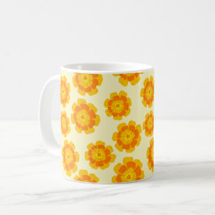 Caneca De Café Laranja Marigolds Botânico Floral Ilustrado À Mão