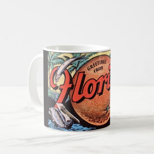 Caneca De Café Laranja Retro da Flórida (Frente Esquerda)