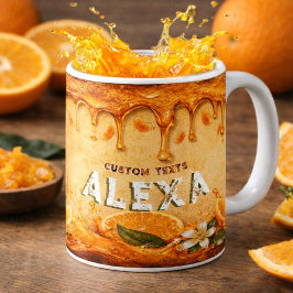 Caneca De Café Laranja Retrô Fruta Drip Arte Nome Personalizado V