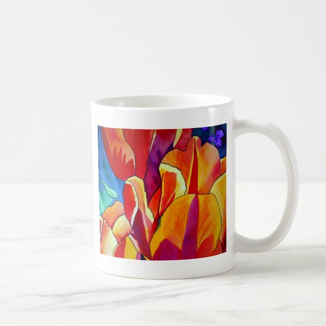 Caneca De Café Laranja Tulipas aquarela pintura floral (Direita)