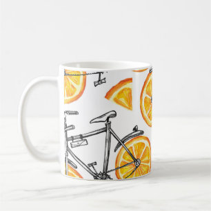 Caneca De Café Laranjas de Bicicleta: Padrão de Verão em Aquarela