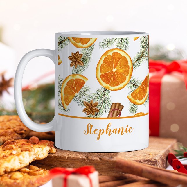 Caneca De Café Laranjas de Citros de Aquarelas de Natal Personali (Criador carregado)