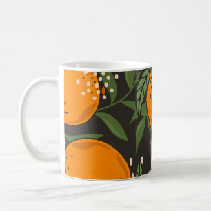 Caneca De Café Laranjas desenhadas à mão, fundo de colheita color