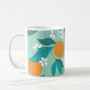 Caneca De Café Laranjas florescentes nas folhas. ilustração