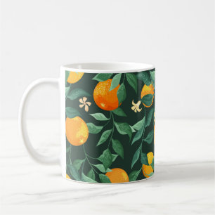 Caneca De Café Laranjeiras, galhos com flores em uma parte verde