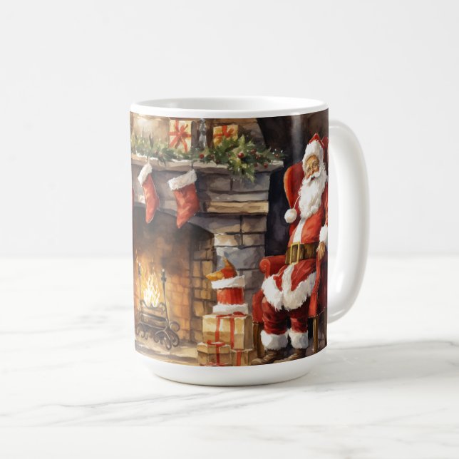Caneca De Café Lareira Santa Claus, Lareira das Meias Vermelhas (Frente Esquerda)