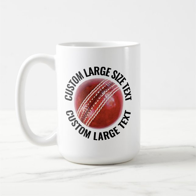 Caneca De Café Large Personalized Text Cricket Ball 15oz. Custom (Esquerda)