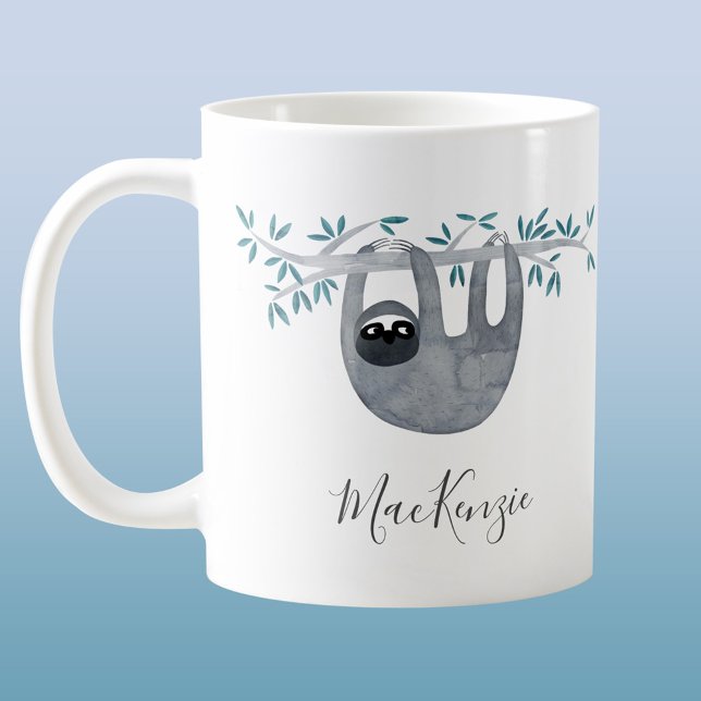 Caneca De Café Largura de Boca Personalizada (Cute sloth personalized coffee mug)