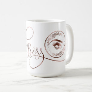 Caneca De Café Lash Boss Makeup Eyebrow Lashes Rosa Dourado Flora