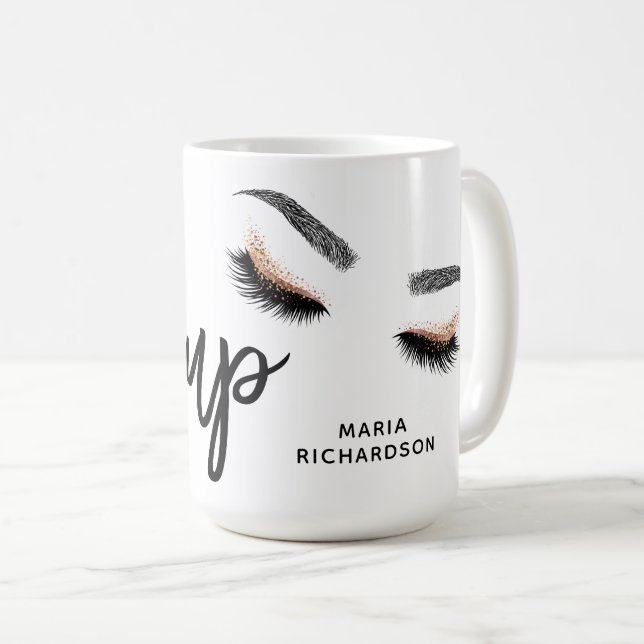 Caneca De Café Lash Boss Makeup Eyebrow Olhos Lashes Rosa Dourado (Frente Esquerda)