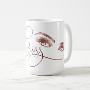 Caneca De Café Lash Boss Makeup Eyebrow Olhos Lashes Rosa Dourado