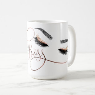 Caneca De Café Lash Boss Makeup Eyebrow Olhos Lashes Rosa Dourado