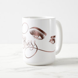 Caneca De Café Lash Boss Makeup Eyebrow Olhos Lashes Rosa Dourado