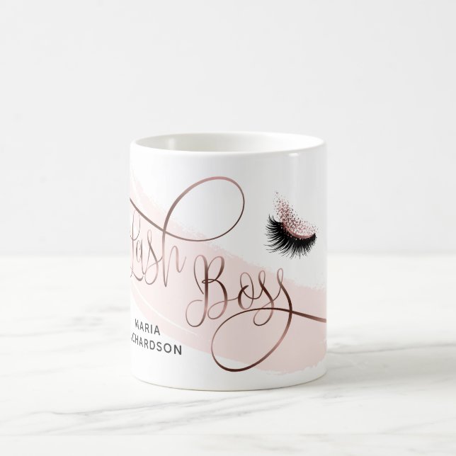 Caneca De Café Lash Boss Makeup Eyebrow Olhos Lashes Rosa Dourado (Centro)