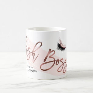 Caneca De Café Lash Boss Makeup Eyebrow Olhos Lashes Rosa Dourado