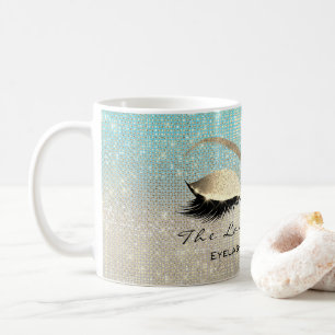 Caneca De Café Lashes Extenção Beauty Studio Azul Dourado Glitt