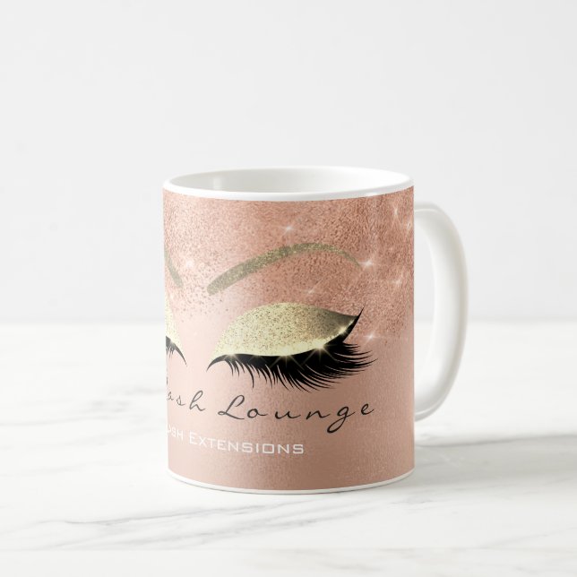 Caneca De Café Lashes Extenção Beleza Studio Rosa Dourada Brilhan (Frente Esquerda)