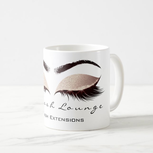 Caneca De Café Lashes Extenção Belo Estúdio Olhos Brancos (Frente Esquerda)