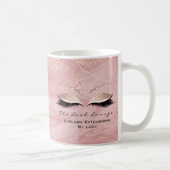 Caneca De Café Lashes Extension Beauty Studio Rosa Glitter Marble (Direita)