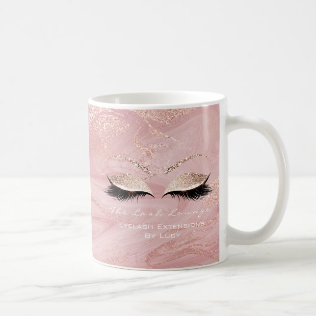 Caneca De Café Lashes Extension Beauty Studio Rosa Glitter Marble (Direita)