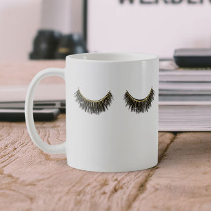 Caneca De Café Lashes Makeup Artista Chic Dourado Eyelash Extensõ