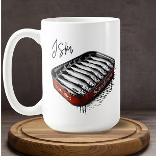 Caneca De Café Lata de Arte de Sardinha Vermelha com Nome de Mono