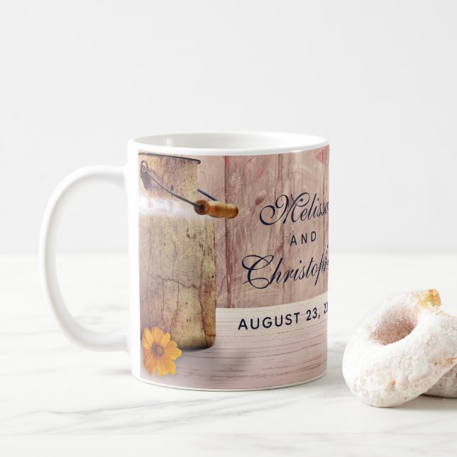 Caneca De Café Lata de leite russa com Casamento de Trigo e Flore (Com Donut)