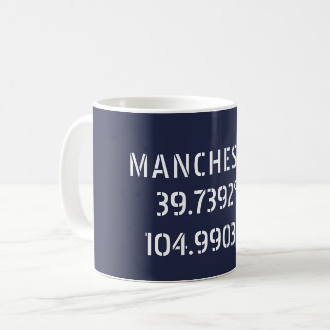 Caneca De Café Latitude e Longitude de Manchester (Frente Esquerda)
