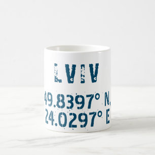 Caneca De Café Latitude & Longitude da Ucrânia Lviv