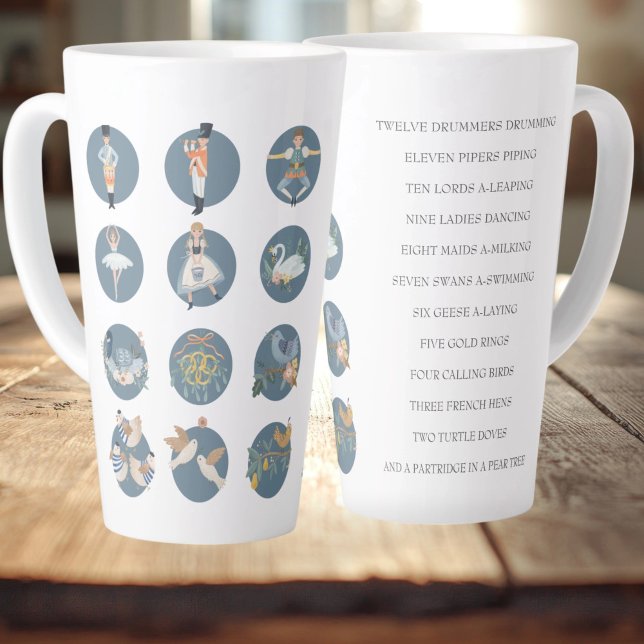 Caneca De Café Latte 12 dias de natal (12 Days of Christmas Holiday Song Latte Mug by Ricaso. On the twelfth day of Christmas my true love)