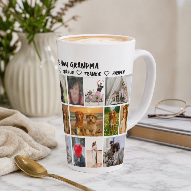 Caneca De Café Latte 18 colagem de fotos e presente de texto personaliz (18 photo collage and personalized text photo gift latte mug by Ricaso. Make your own, upload photos)