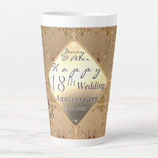 Caneca De Café Latte 18th Cat's Eye Wedding Anniversary 
