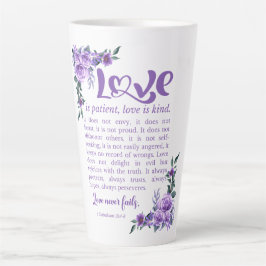 Caneca De Café Latte 1 Corinthians 13:4-8 O amor é a púrpura da pacient
