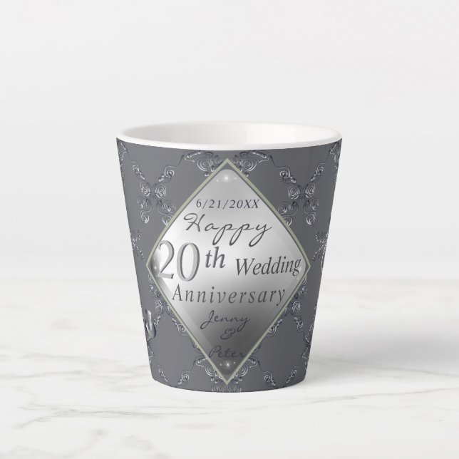 Caneca De Café Latte 20 Platinum Emerald Anniversário Latmug (Frente)