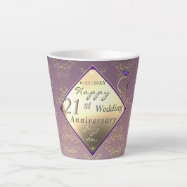 Caneca De Café Latte 21 Aniversário de Casamento de ruas 2FotosBrass e 