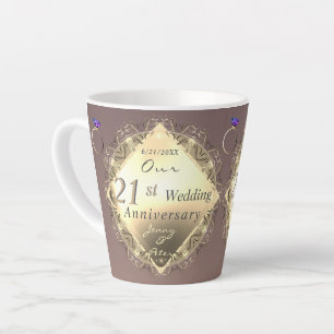 Caneca De Café Latte 21 Aniversário de Casamento de ruas Iolite e Bras