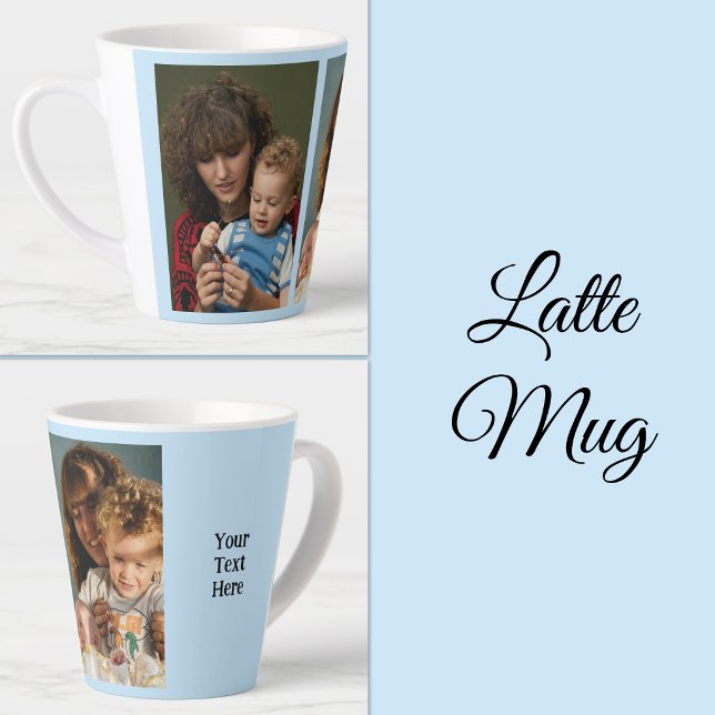 Caneca De Café Latte 2 fotos adicionar texto branco azul (Criador carregado)