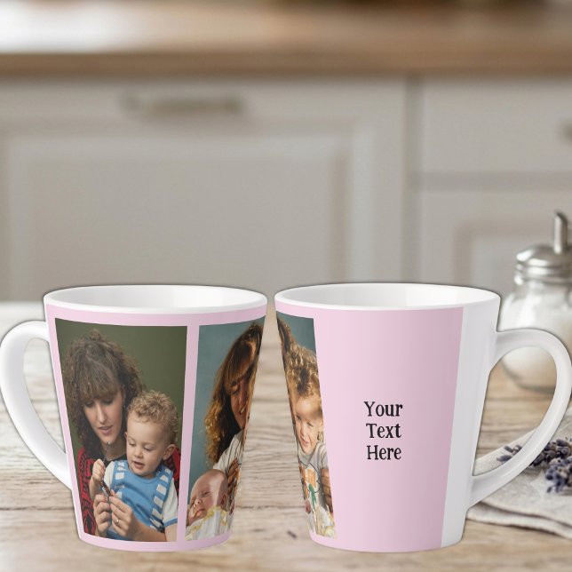 Caneca De Café Latte 2 fotos adicionar texto branco rosa (Criador carregado)