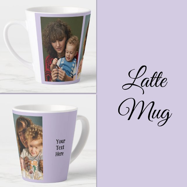 Caneca De Café Latte 2 fotos adicionar texto branco roxo (Criador carregado)
