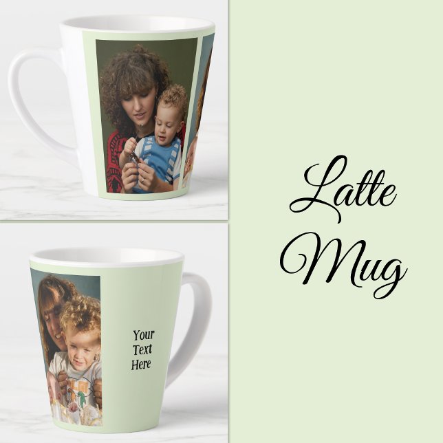 Caneca De Café Latte 2 fotos adicionar texto branco verde (Criador carregado)
