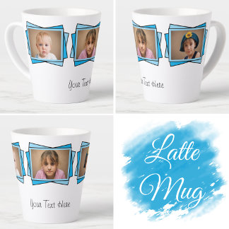 Caneca De Café Latte 3 foto adicione seu texto azul