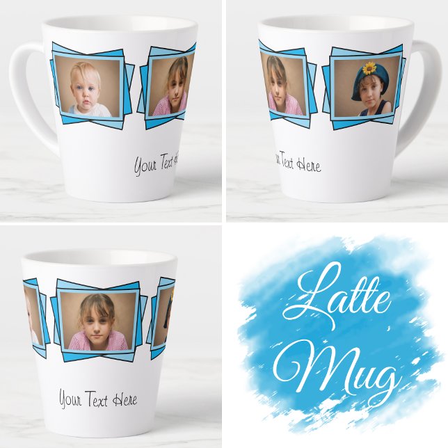 Caneca De Café Latte 3 foto adicione seu texto azul (Criador carregado)