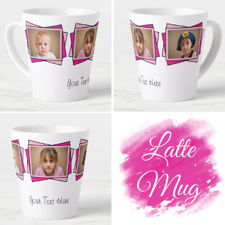 Caneca De Café Latte 3 foto adicione seu texto rosa